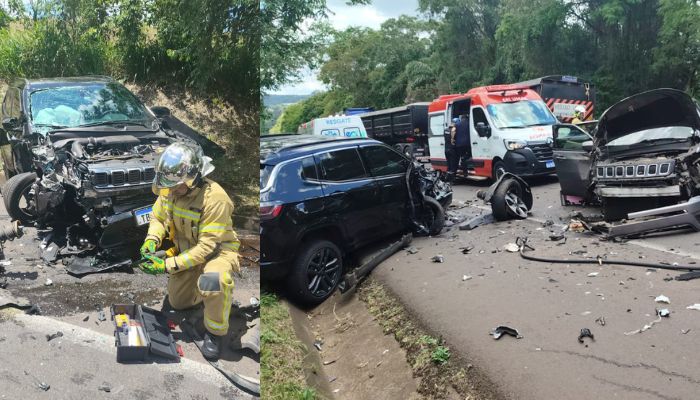 Nova Laranjeiras – Colisão frontal deixa cinco pessoas feridas
